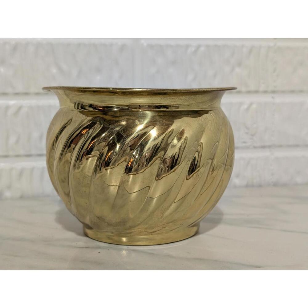 Vintage Brass Decorative Spiral Pot 5" tall and 7" in Circumference